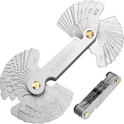 Outil Jauge de Filetage Inox, Jauge à Vis avec 52 Lames Centre Gage Jauge à Pas 55 ° et 60 ° (Métrique + Impérial)
