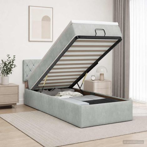 vidaXL Cama otomana con colchón Gris Claro 90 x 190 cm Terciopelo (1/5)