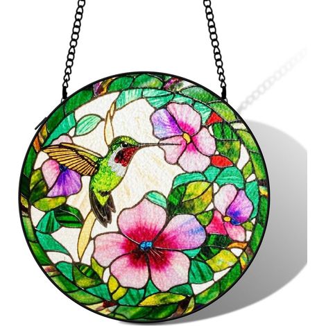 Attrape-soleil colibri vitrail 15 cm décoration fenêtre suspendue oiseau lumineux cadeau anniversaire (1/5)