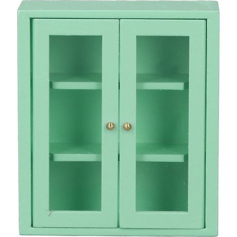Armoire Murale Miniature 1:12 pour Maison de Poupée, Meuble de Cuisine en Bois Jouet Décoratif Jeu d'Imitatif Vert (1/5)
