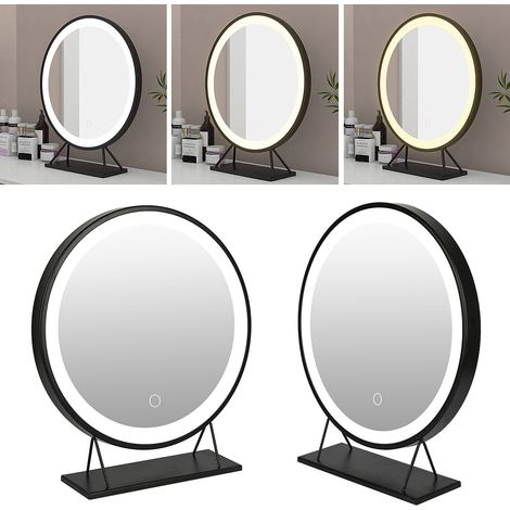 Aqrau Miroir 50x50, Miroir de Maquillage Lumineux LED, Tricolore Dimmable - Miroir de Salle de Bain Portable