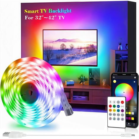 Bande lumineuse à LED pour TV - Kit de rétroéclairage USB avec télécommande - 16 couleurs - LED 5050 - Éclairage par polarisation pour HDTV (2 m pour TV de 32-60") (1/5)