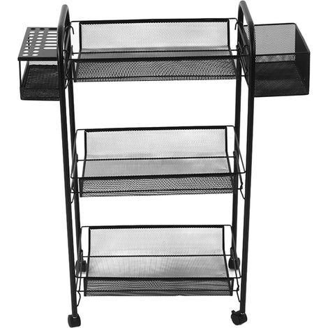 Étagère métallique démontable 3 niveaux noire, organiseur de placard avec roulettes, rangement à roues pour chambre et cuisine (1/5)
