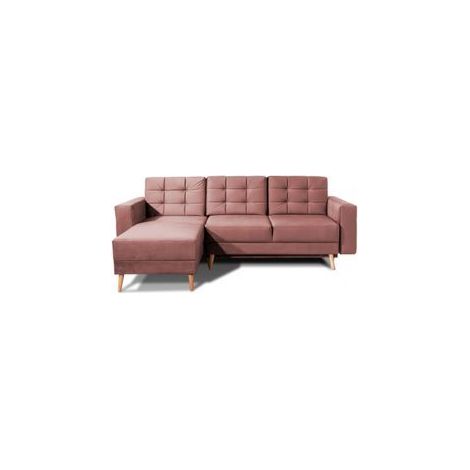Canapé d'angle convertible et réversible velours ANSKA - Pieds bois naturel-Rose poudré (1/5)