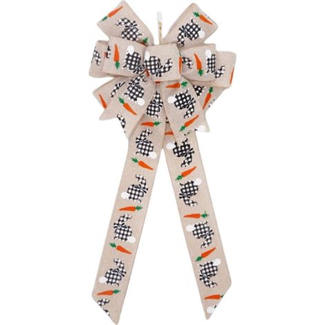 Guirlande De Décoration De Pâques - Bow En Tissu Flanelle Avec Motif Lapin Et Carotte - Pour Porte Mur Ou Intérieur - 1 Pièce (1/5)