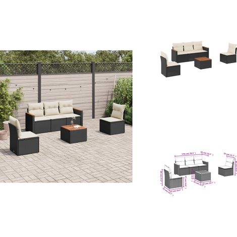 6-tlg. Garten-Sofagarnitur mit Kissen Schwarz Poly Rattan - Gartenmöbel - Outdoor Möbel - Rattan Gartenset - Lounge Set - Esstisch (1/3)