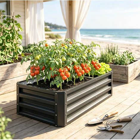 Bac potager en acier galvanisé gris 120 x 60 x 30,5 cm OKMYHOME (1/5)
