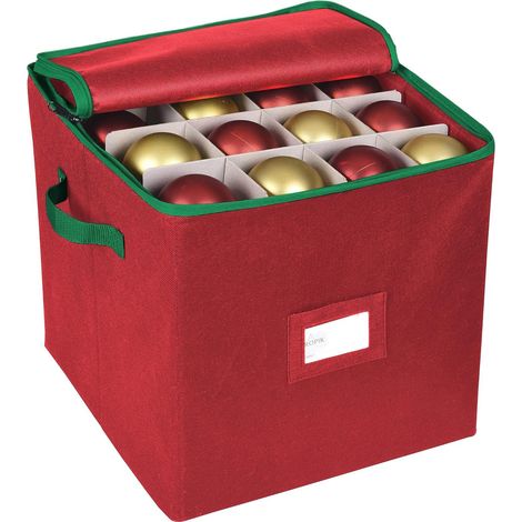 Boîte De Rangement Pour Ornements De Noël - 64 Compartiments - 33 X 33 X 33 Cm - Fermoir À Glissière - Séparateurs Réglables - Pliable (1/5)