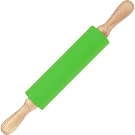 Rouleau à pâtisserie allongé en silicone avec manche en bois massif et surface antiadhésive, vert (1/5)