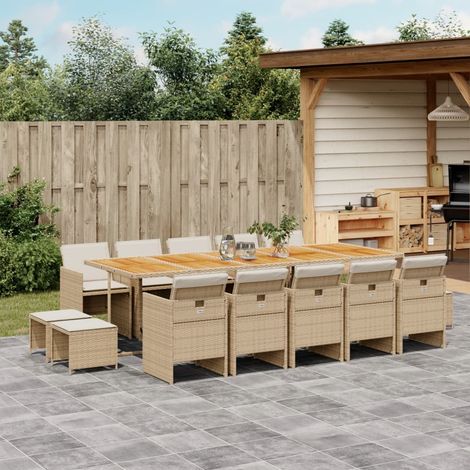 Set comedor de jardín con cojines 15 pzas ratán sintético beige vidaXL