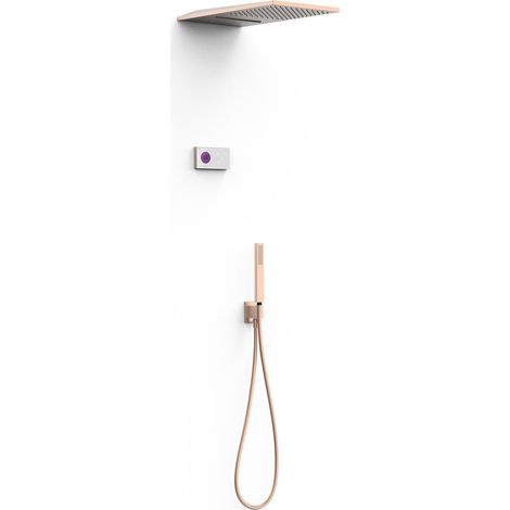 TRES 09286308OPM SHOWER TECHNOLOGY Kit Grifo Termostático Electrónico Empotrado 3 Vías para Ducha Oro Rosa Mate - ref: 09286308OPM