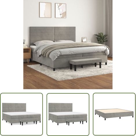 The Living Store Sommier à lattes de lit et matelas Gris clair 200x200cm Velours - Lit Plateforme - Lit Velours - Lit Double - Literie - Chambre À Coucher (1/5)