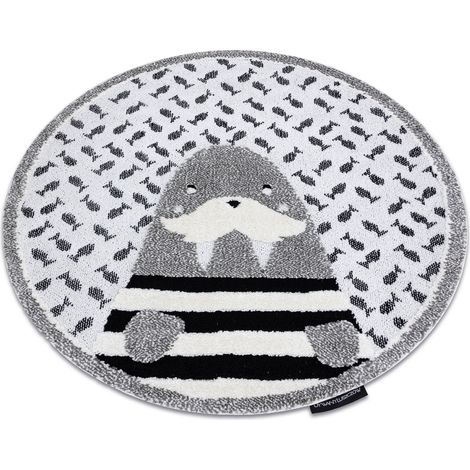 Moderner Kinderteppich JOY Kreis Walrus, Walross für Kinder - strukturelle, zwei Ebenen aus Vlies grau / creme grey rund 120 cm