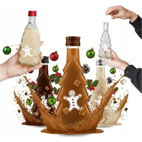 Bouteille Sapin De Noël - Verre 250 Ml - Décoration Festive Et Contenant Pour Liqueur Jus Teinture - Lot De 5 (1/5)