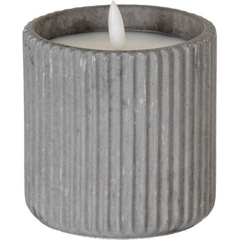 Luxe Collection Natural Glow Ribbed Large Led Candle - Wax - L9 x W9 x H9 cm - Grey
