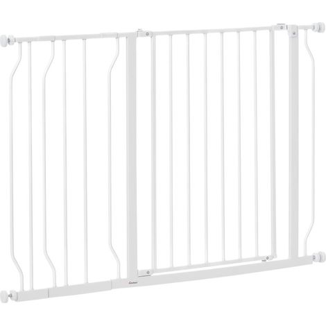 Barrière de sécurité pour chien extensible 75-115 cm fixation par pression sans perçage en acier H 76 cm blanc (1/5)
