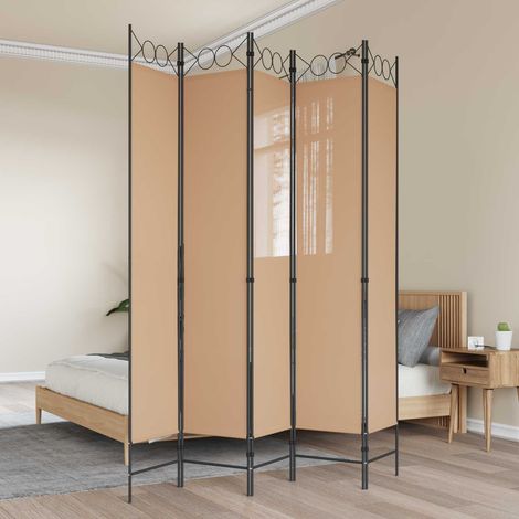 Biombos de 5 Paneles Beige 200 x 220 cm Tela