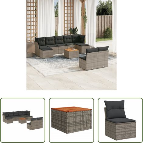 vidaXL Canapé en résine tressée - Salon de jardin avec coussins 10 pcs gris résine tressée (1/5)