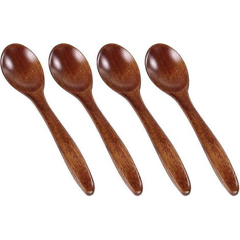 Lot de 4 cuillères en bois naturel de 14 cm, cuillères à miel créatives pour remuer le café, vaisselle : (1/4)