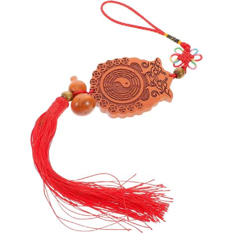 Wooden Feng Shui Bagua Gourd Mirror with Nine Carved Heads, Chinese Home Decoration, Long-Term Use and Amulet (1/5)