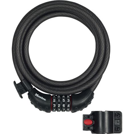 MASTER LOCK Fahrradschloss Kabelschloss [Zahlenschloss] [1,8 m Stahlkabel] [Wetterfest] [mit Halterung] 8120EURDPRO - Ideal für Fahrräder, Elektrisches Fahrradectric, Skateboards, Kinderwagen, Mähmasc