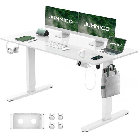 Bureau Assis Debout Électrique 140×80cm, Télétravail, Blanc (1/5)