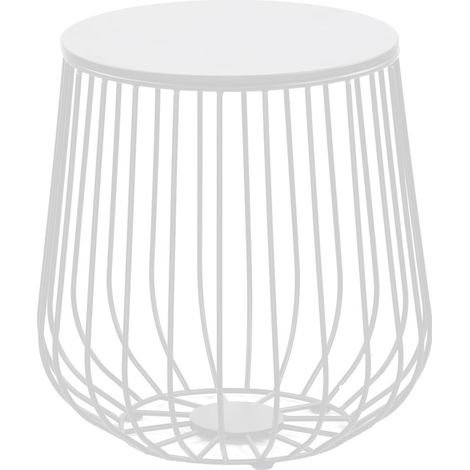 Tavolino da caffè 41,5x43 cm bianco in metallo con ripiano in legno (1/2)