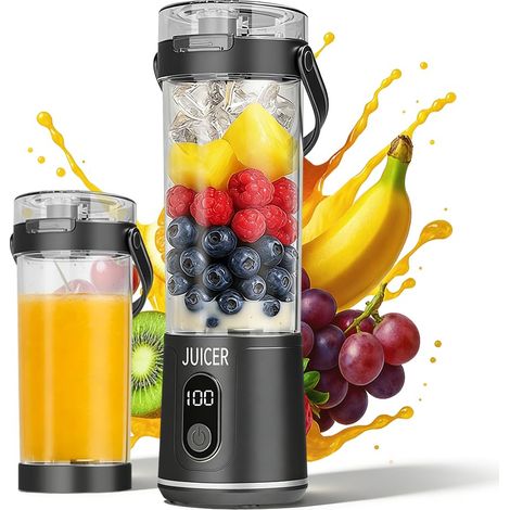 Mixeur portable 600ml blender portable à emporter, Mini mixeur et machine à smoothie avec 12 lames - Sans fil et rechargeable - Pour jus de Granité, fruits, smoothies - Nourriture pour bébé (Gris) (1/5)