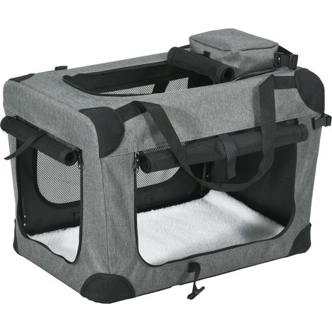 PawHut Folding Pet Carrier Bag House W/ Cushion Storage, Grey 60x41.5x41cm (1/5)
