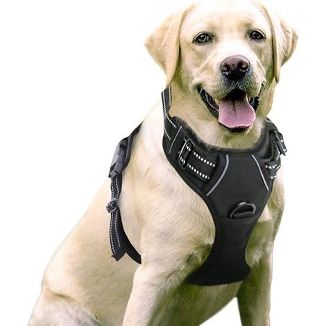Cinturón de seguridad antitracción para perros, con control de asa, fácil de poner, chaleco reflectante ajustable con cierre frontal, negro, L (1/5)