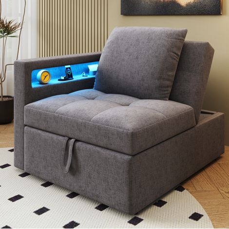Sofá cama 3 en 1 chaise longue con LED y USB gris oscuro OKMYHOME (1/5)