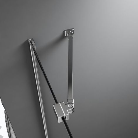 Stabilisateur de douche 50 cm argenté, réglable pour épaisseur de verre de 5 à 8 mm pour paroi de douche, cabine de douche, paroi latérale fixe, barre de stabilisation, angle flexible, montage mural (1/5)