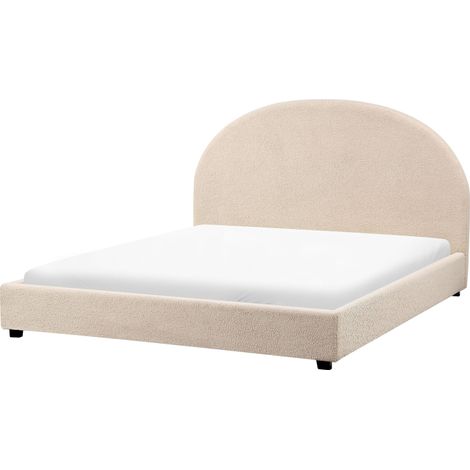 Beliani Bed Boucle Beige 174 x 214 x 112 cm Minimalist Upholstered EU King Fabric, Holds up to 350 kg, 100% Polyester VAUCLUSE (1/5)