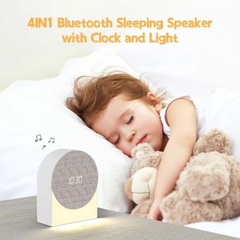 4-en-1 Réveil numérique + Machine à sons + Enceinte Bluetooth + Veilleuse pour enfants - Lampe de chevet et de table rechargeable USB, dimmable, avec fonction minuterie, pour chambre à coucher et camp (1/4)