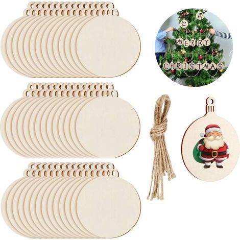 100 Pieces Boules de Noël Bois Naturel Decoration Sapin Tranches Rondes pour Ornements Pendants d’Arbre de Noël, avec Cordons (1/5)