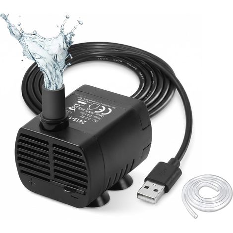 Pompe Fontaine à Eau Chat, Mini Pompe à Eau Submersible USB 3W 200L/H Silencieuse, Sans Adaptateur, avec Tuyau 80 cm, Câble 1,5 m, Débit Réglable, pour Fontaine Chat, Aquarium et Petite Décoration (1/5)