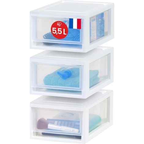 Tiroir de rangement en Plastique Transparent, Empilable, Blanc, 7L, Lot de 3, Multifonctionnel, Contenu Visible, pour Salle de bain, Jouets, Bureau, Coffre, Organisateur, sans BPA, MSD-1 (1/5)