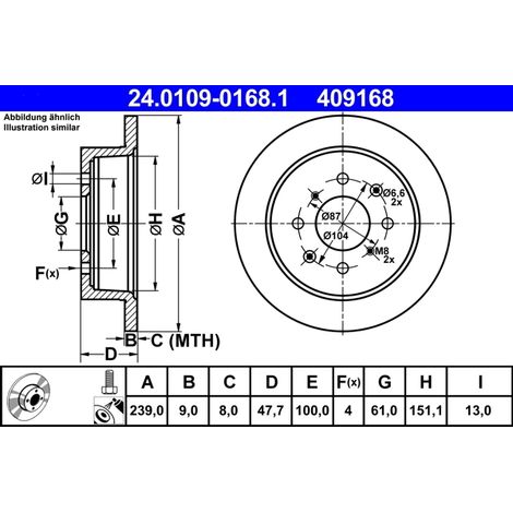 Lot de 2 Disques de frein ATE 24.0109-0168.1 HONDA 42510-SEL-T50