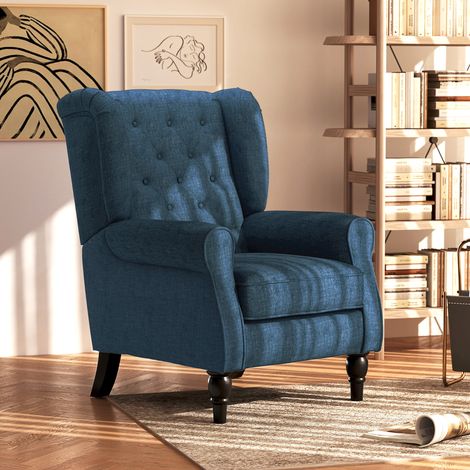 Fauteuil à oreilles élégant, rembourrage épais, housse amovible, 74 x 86 x 102 cm, bleu (1/5)