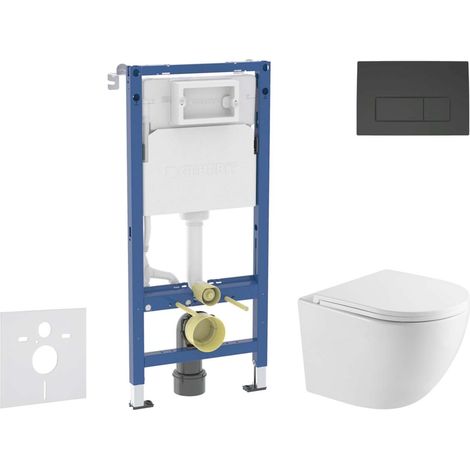 Geberit Duofix - Set Vorwandelement, WC Oudee mit Softclose-Sitz und Delta50-Betätigungsplatte, schwarz matt SANI11CA5160