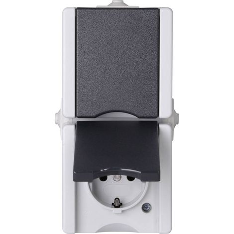 Kopp 947555007 2 vie Interruttore per ambienti umidi Completo Presa schuko con coperchio ribaltabile proAQA Grigio 1 pz