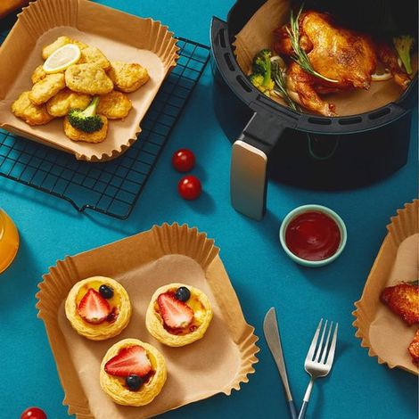 Papier cuisson Airfryer – 100 pièces – 20 cm – Antiadhésif – Nature – Friteuse à air (1/5)