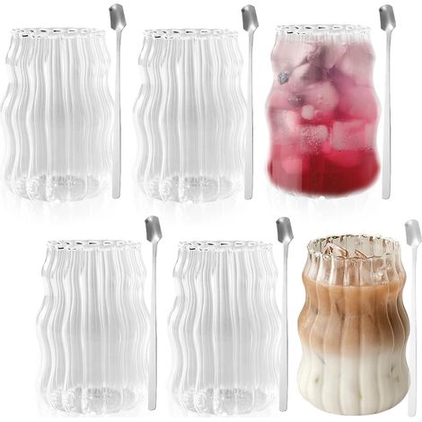 Lot de 6 Verres à Latte 530ml avec Pailles et Cuillères