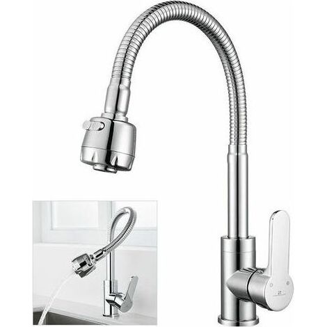 Robinet de cuisine à mémoire de forme - Robinet d\\'évier à ressort - 2 becs en option - Rotation à 360° chromée à n\\'importe quel coude (1/5)