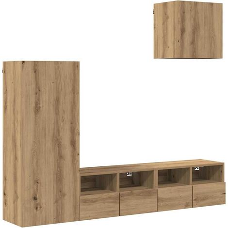 Mueble de TV de pared minimalista moderno de 40,5 x 30 x 102 cm con 4 puertas y elegante espacio de almacenamiento en acabado roble industrial 020056074
