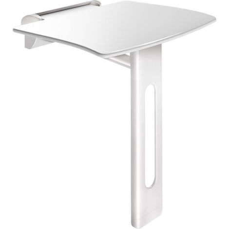 Delabie – Siège de douche rabattable Be-Line amovible – Pied blanc mat – Assise en polymère haute résistance – Charge max 135 kg