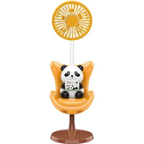 Ventilateur de bureau/canapé panda jaune créatif, trois vitesses, rechargeable par USB, motif ours en peluche. (1/5)