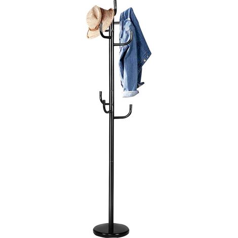 Costway – Porte manteau en métal noir – 8 crochets avec embouts protecteurs – Hauteur 175cm – Base ronde stable pour petits espaces (1/5)