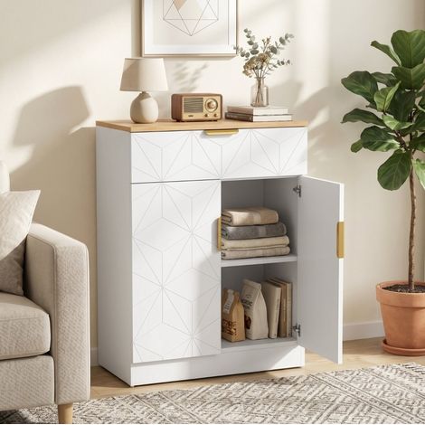 MEUBLIV Credenza 60x32x82 cm bianco e legno – cassetto, ripiani regolabili (1/5)