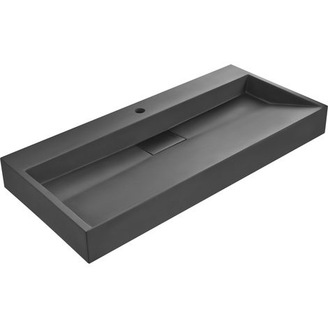 Lavabo suspendido de pared clásico rectangular fundición mineral acabado mate 100 x 46 cm negro Quenko